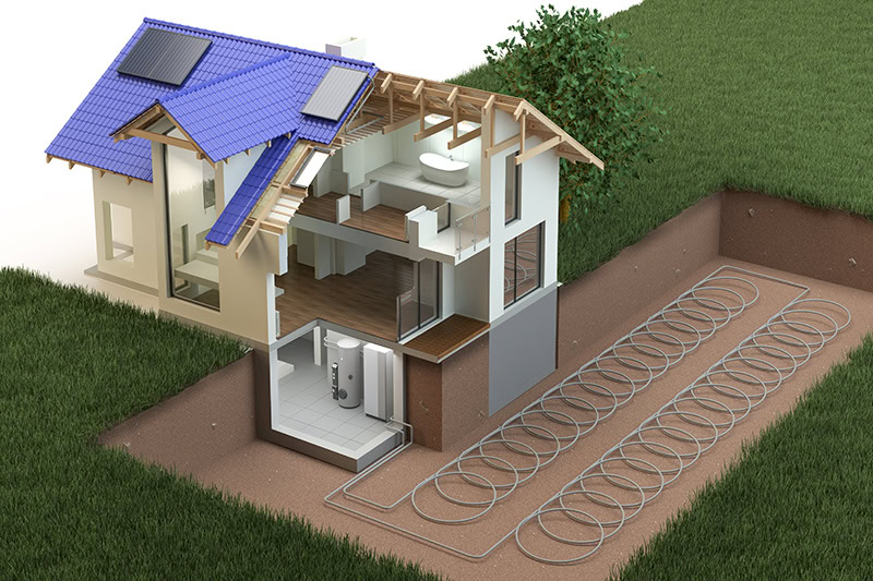 3D Model of a home's heat pump system underground.